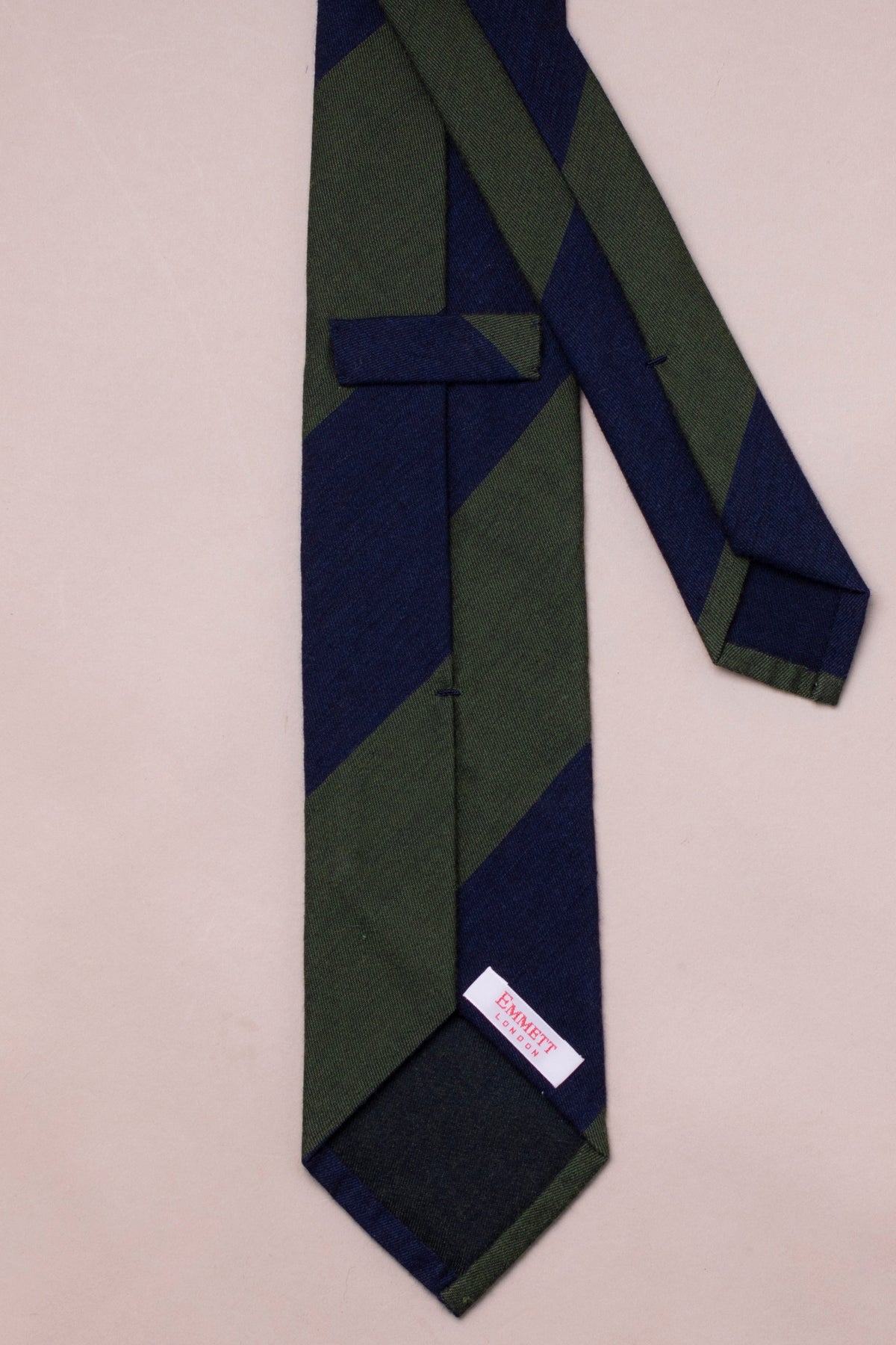 SUPPLIED BY TOM - Wide Stripe Wool and Silk Tie in Green and Navy