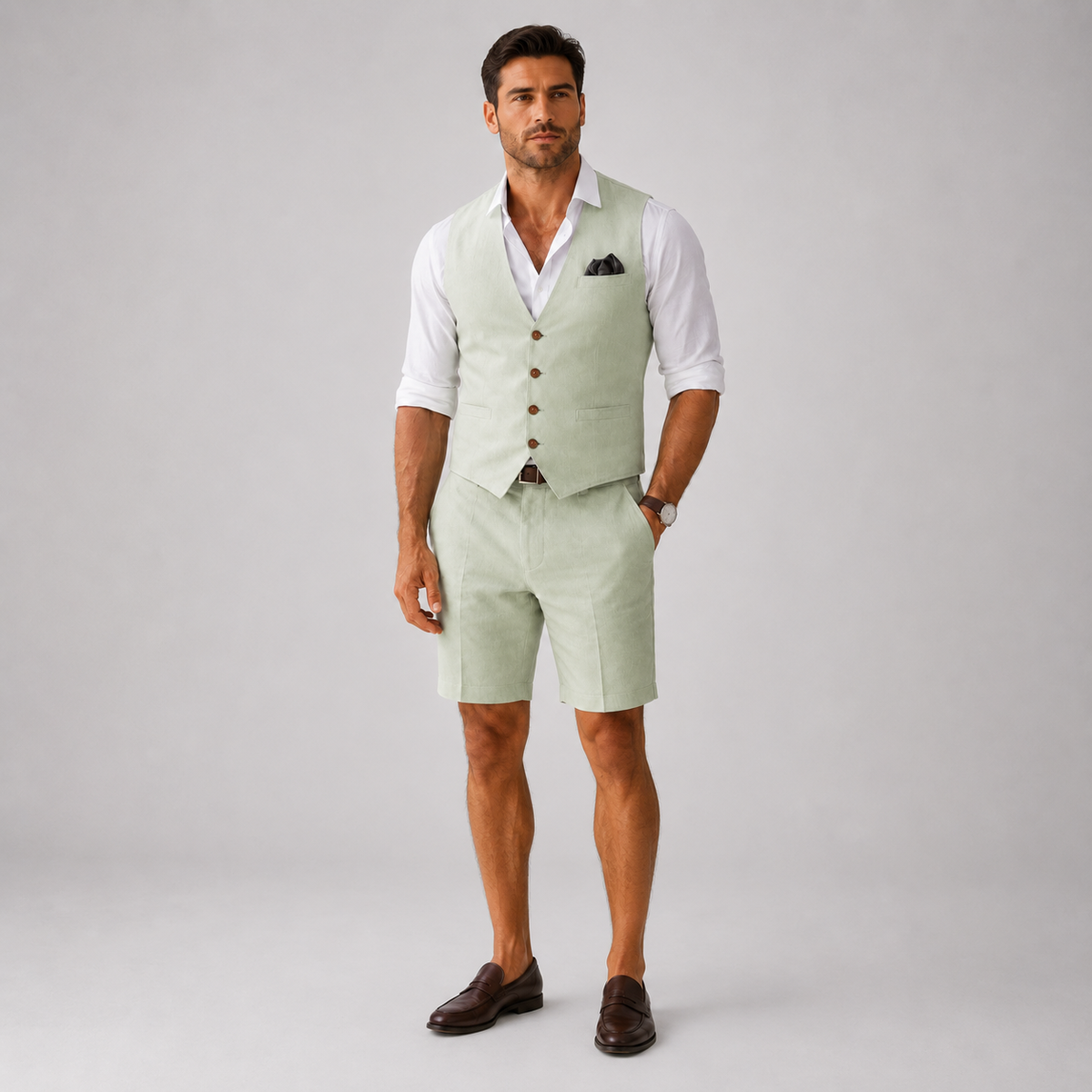 Men's Linen Vest and Shorts Two-Piece Set