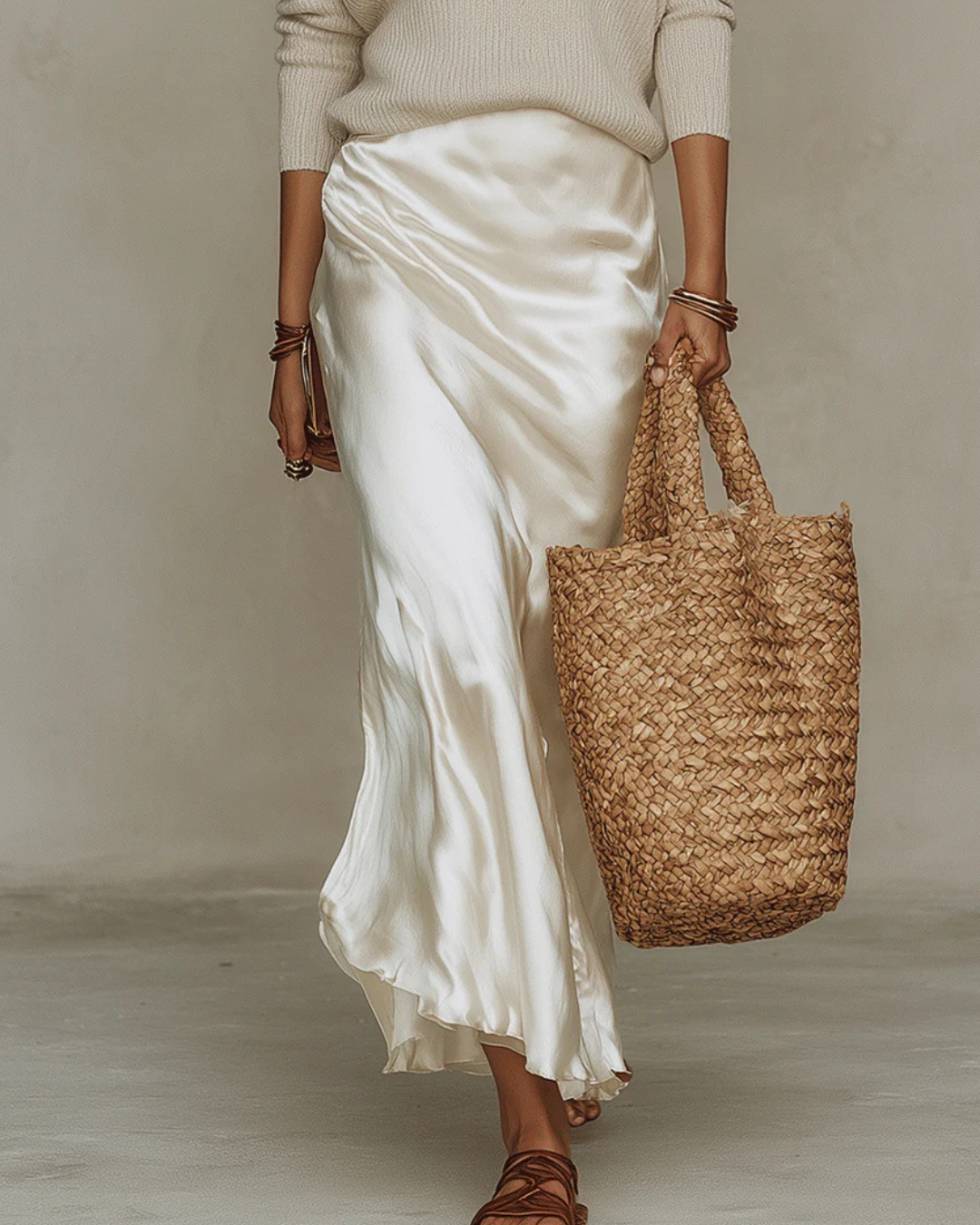 Women's Satin Slip Dress and Knit Cardigan Set