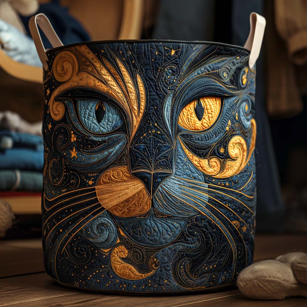 Quilted Galaxy Cat Print Laundry Basket