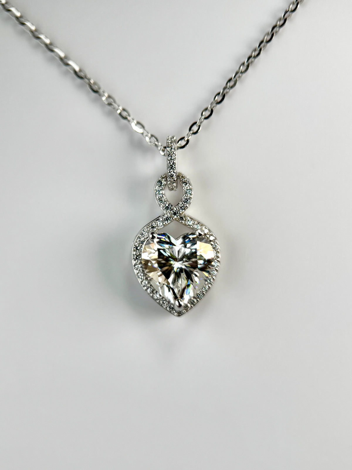 Heart Halo Moissanite Necklace in Sterling Silver