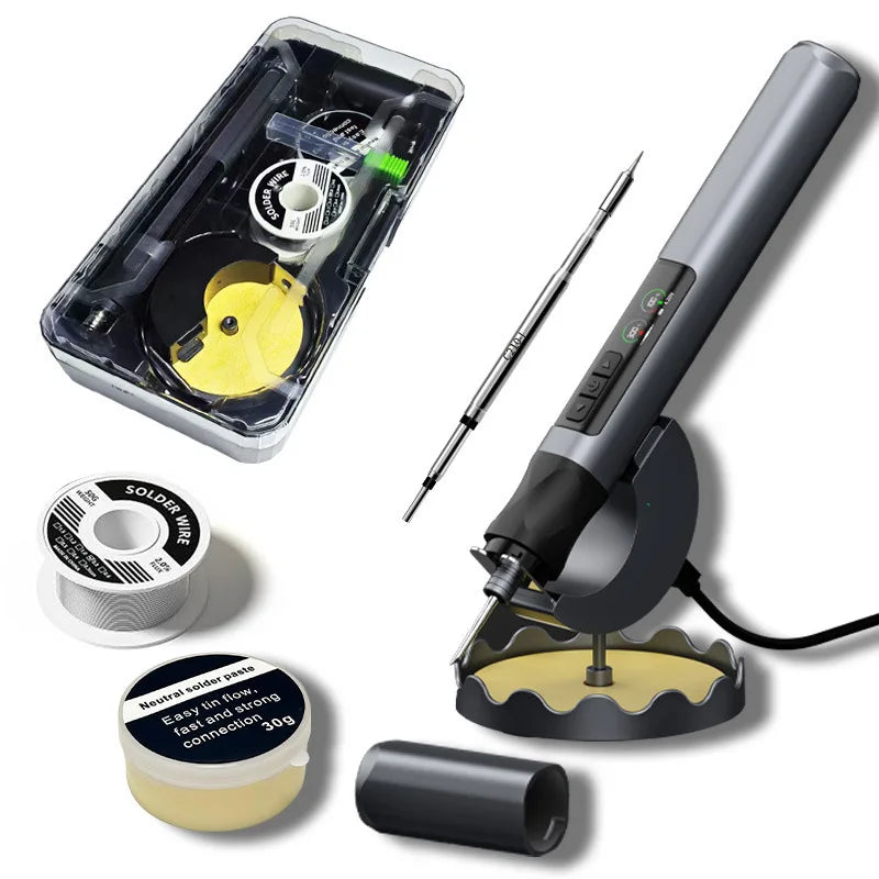 Portable USB Wireless Soldering Iron with OLED Digital Display - 1900mAh Lithium Battery Power Tool Set for Electronics Repair - Temperature Range