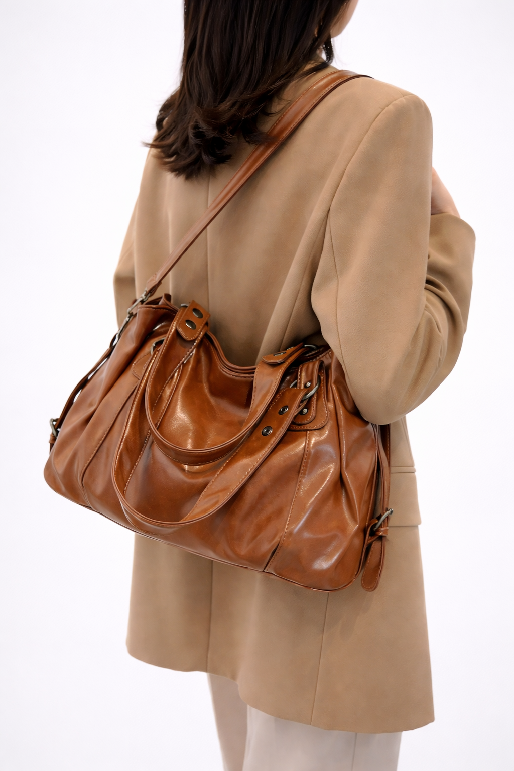 Large brown handbag for school