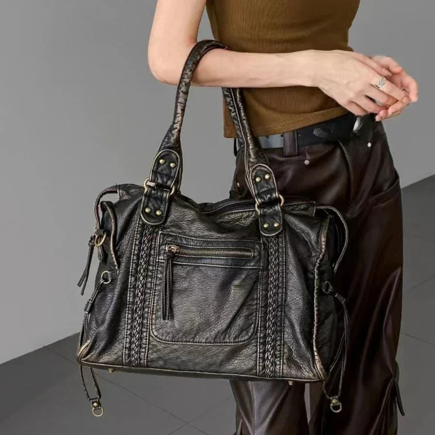 black handbag for school with zipper pockets