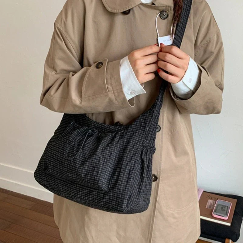Black Nylon Handbag for School with Zip