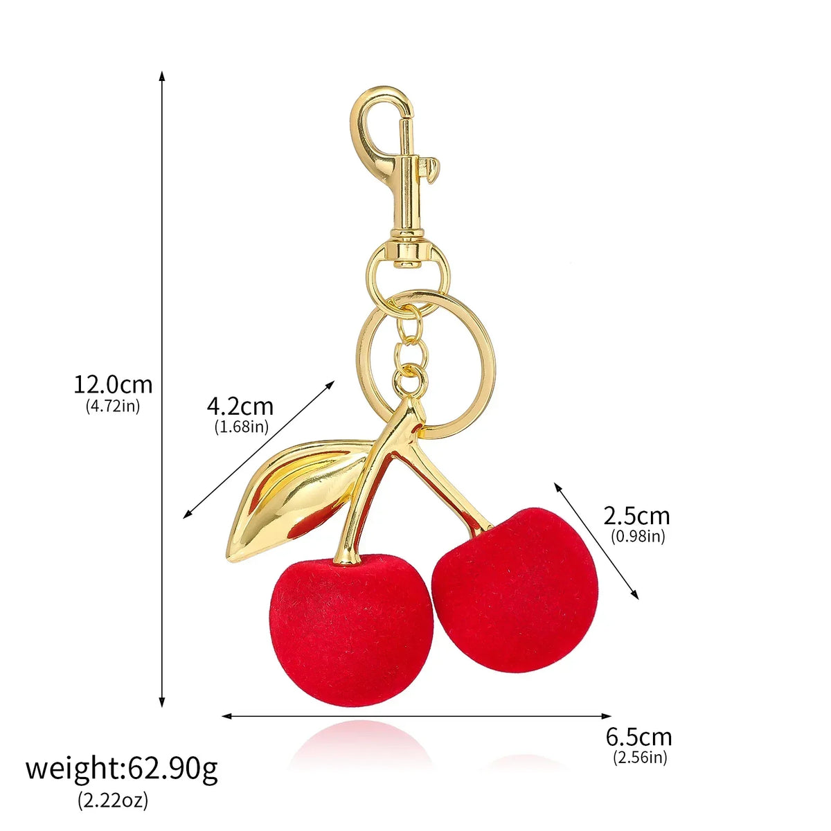Red Cherry Bag Charm & Keychain – Gold-Tone Metal