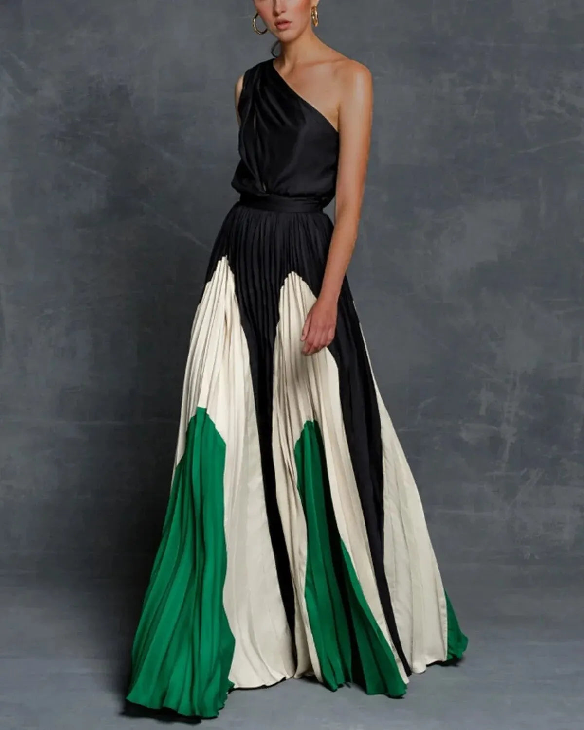 One-Shoulder Pleated Wedding Guest Maxi Dress
