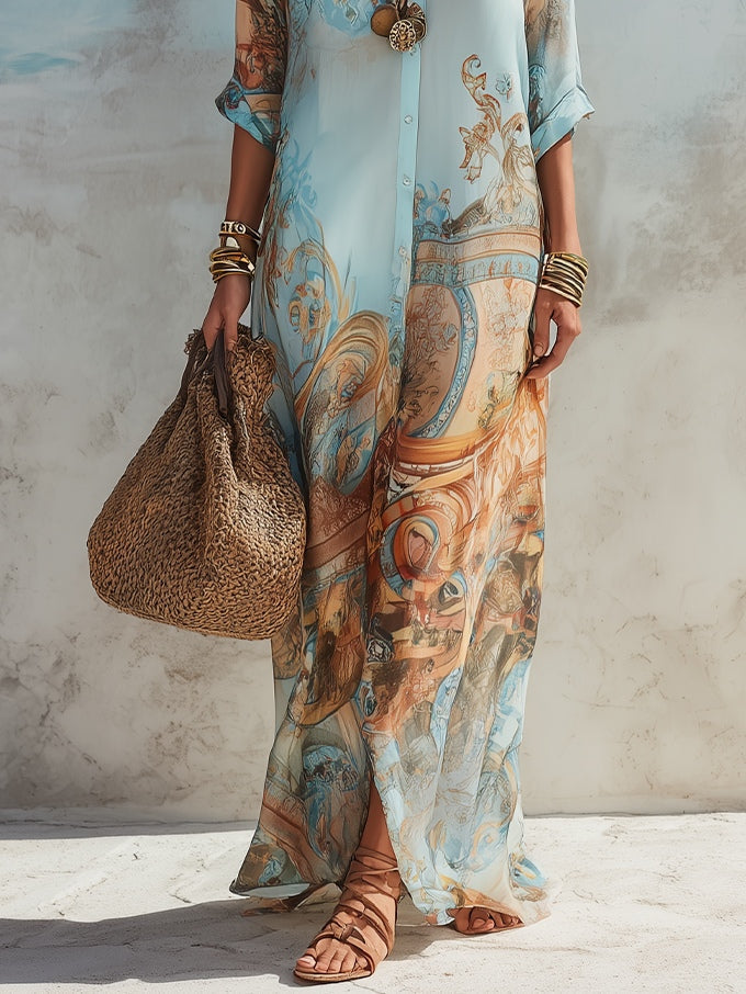 Women's Kaftan Maxi Shirt Dress