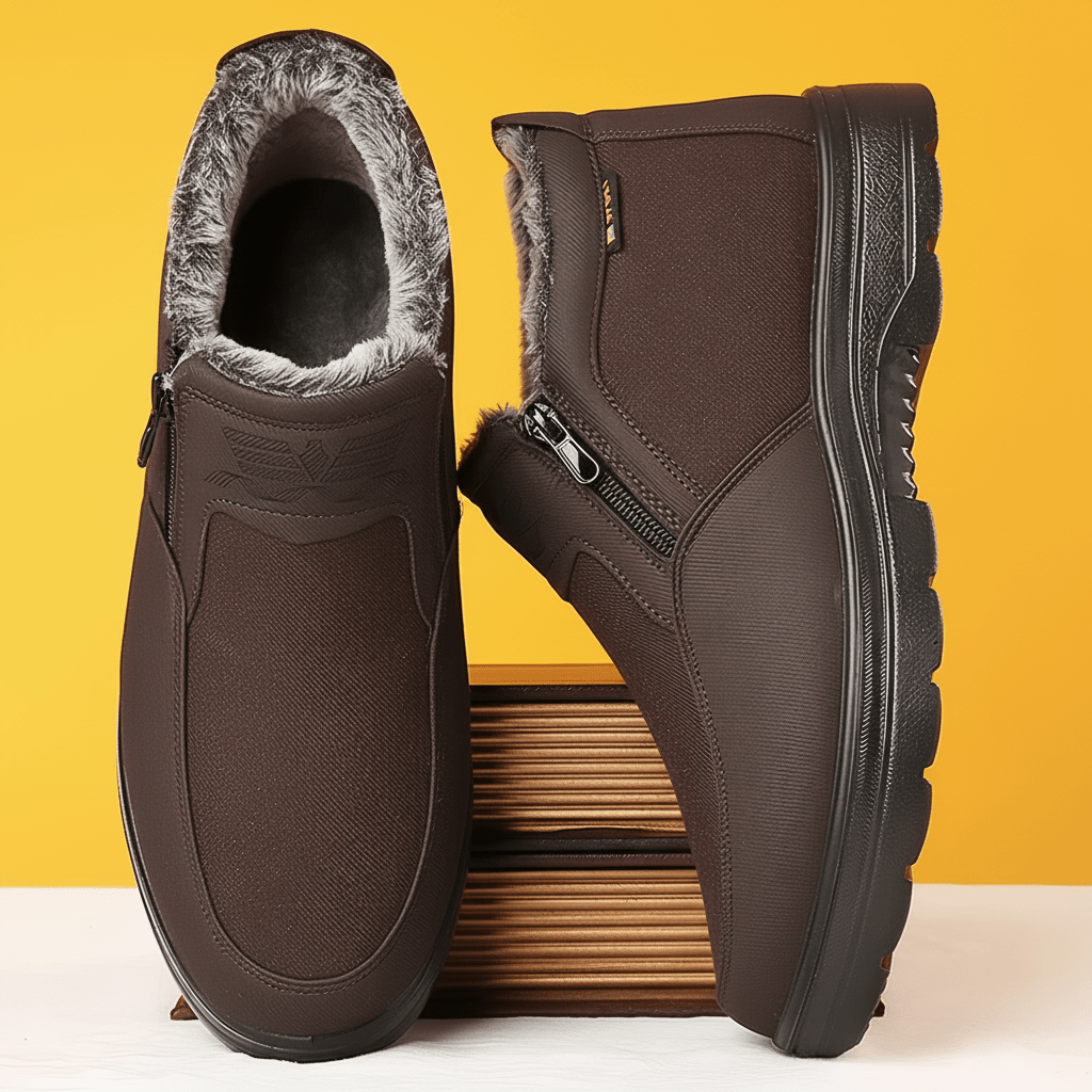 Men’s Winter Leather Boots with Thermal Fur Interior and Slip-Resistant Base