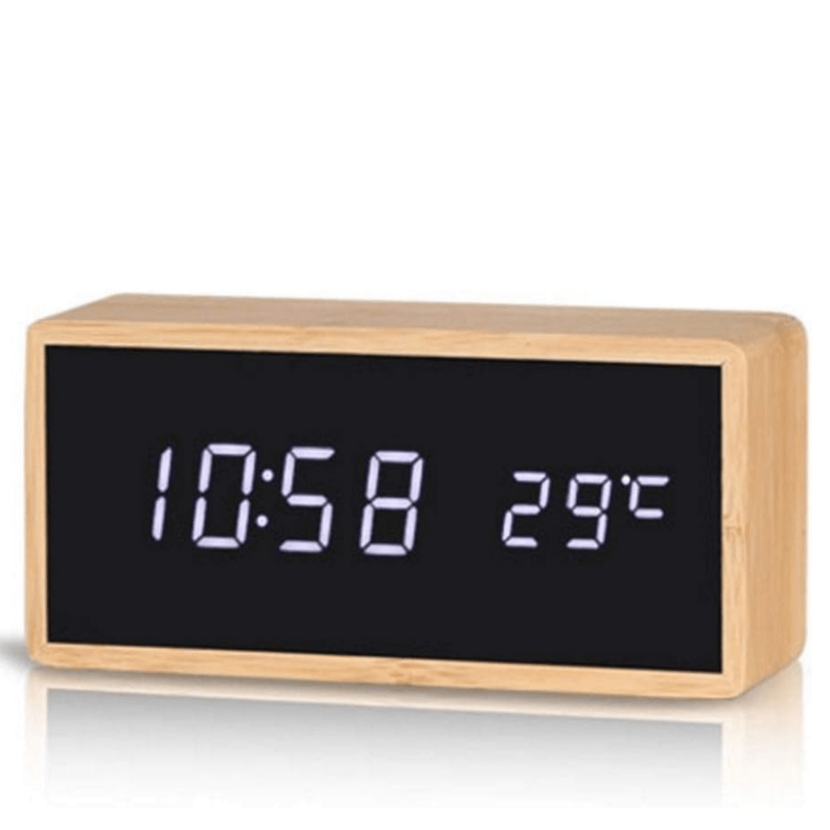 Bamboo LED Alarm Clock with Time and Temperature Display