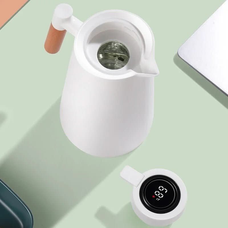 Thermal Jug with Temperature Display, Leak-Proof Design & Wooden Handle