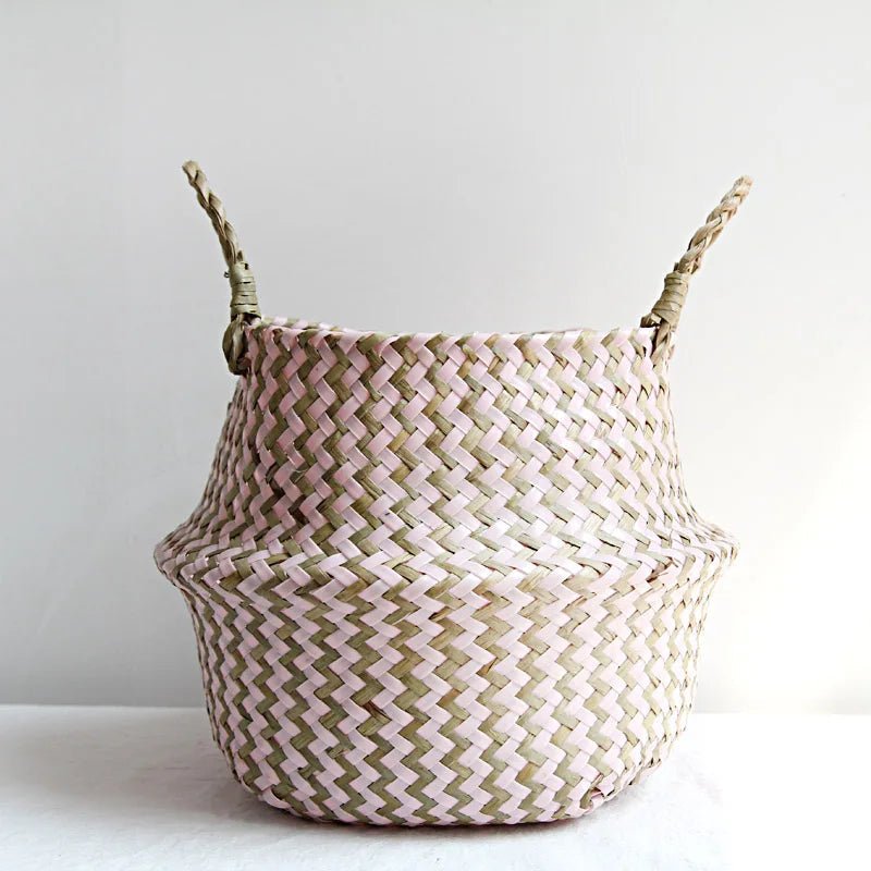 Boho Handmade Wicker Basket Collapsible Flower Pot Organizer