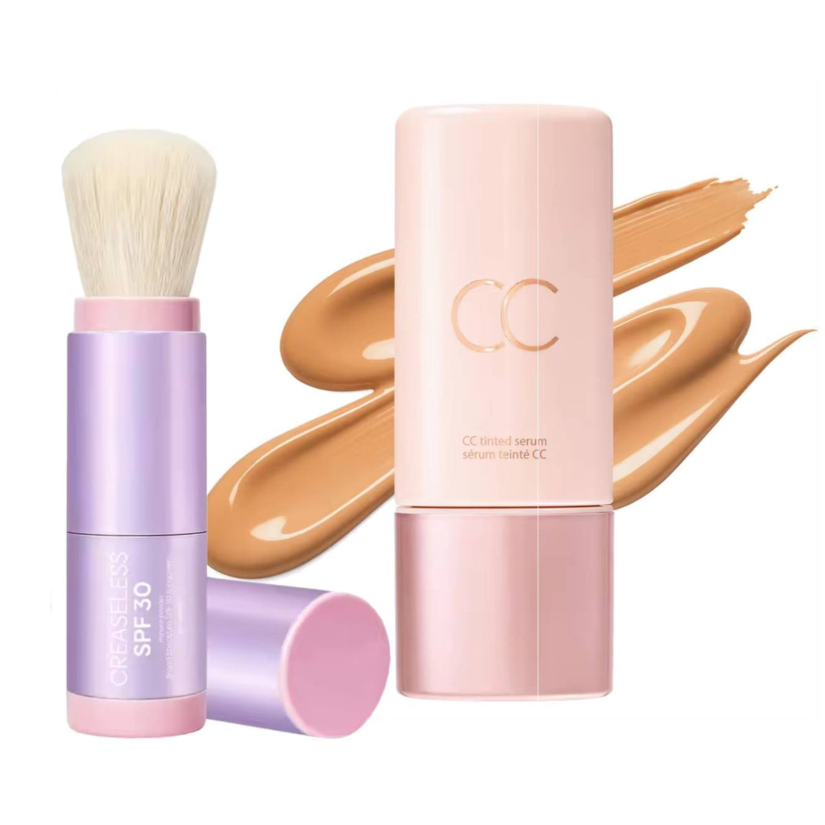 CC color-correcting tinted serum + creaseless setting powder