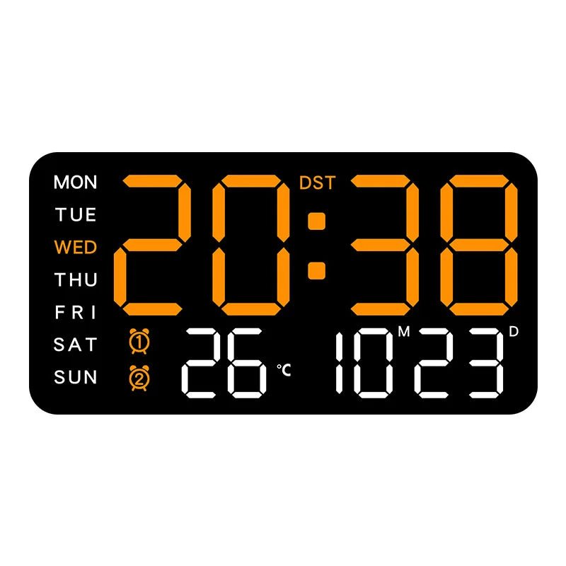 Digital Wall Clock with Remote, Dual Alarms & Temperature Display