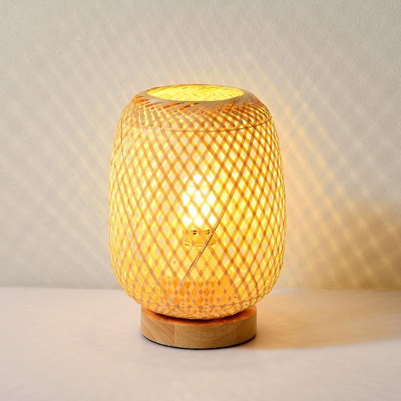 Hand Woven Rattan Japandi Drum Table Lamp