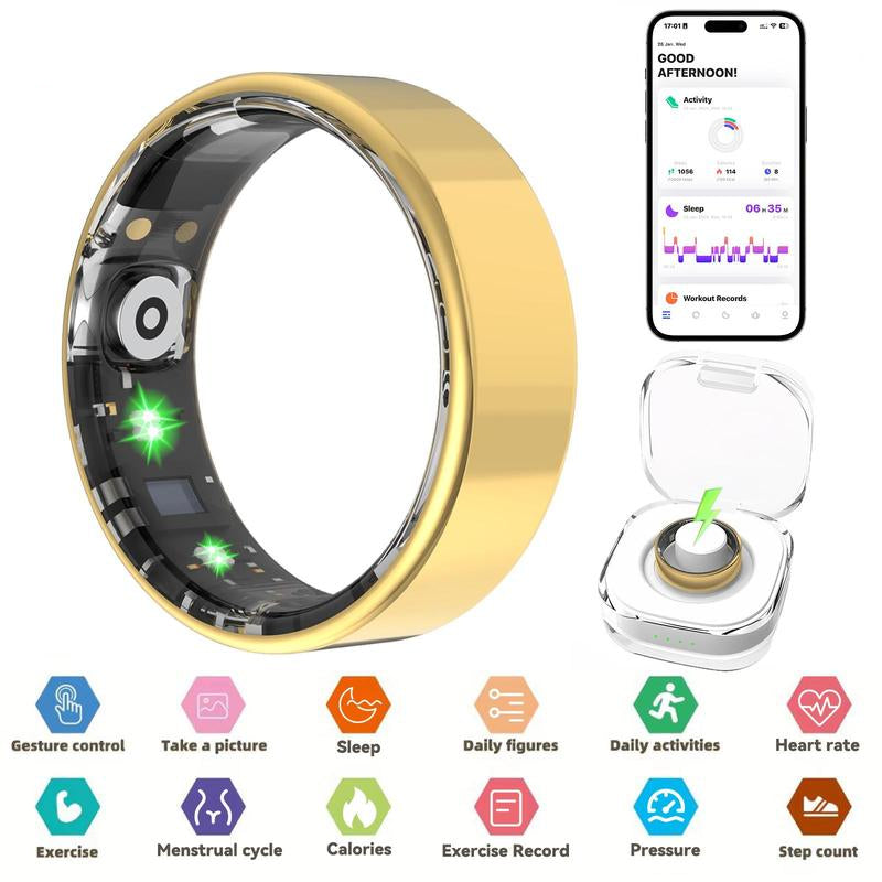 Smart Ring Activity and Sleep Tracker with Heart Rate, Blood Oxygen and Temperature Monitoring
