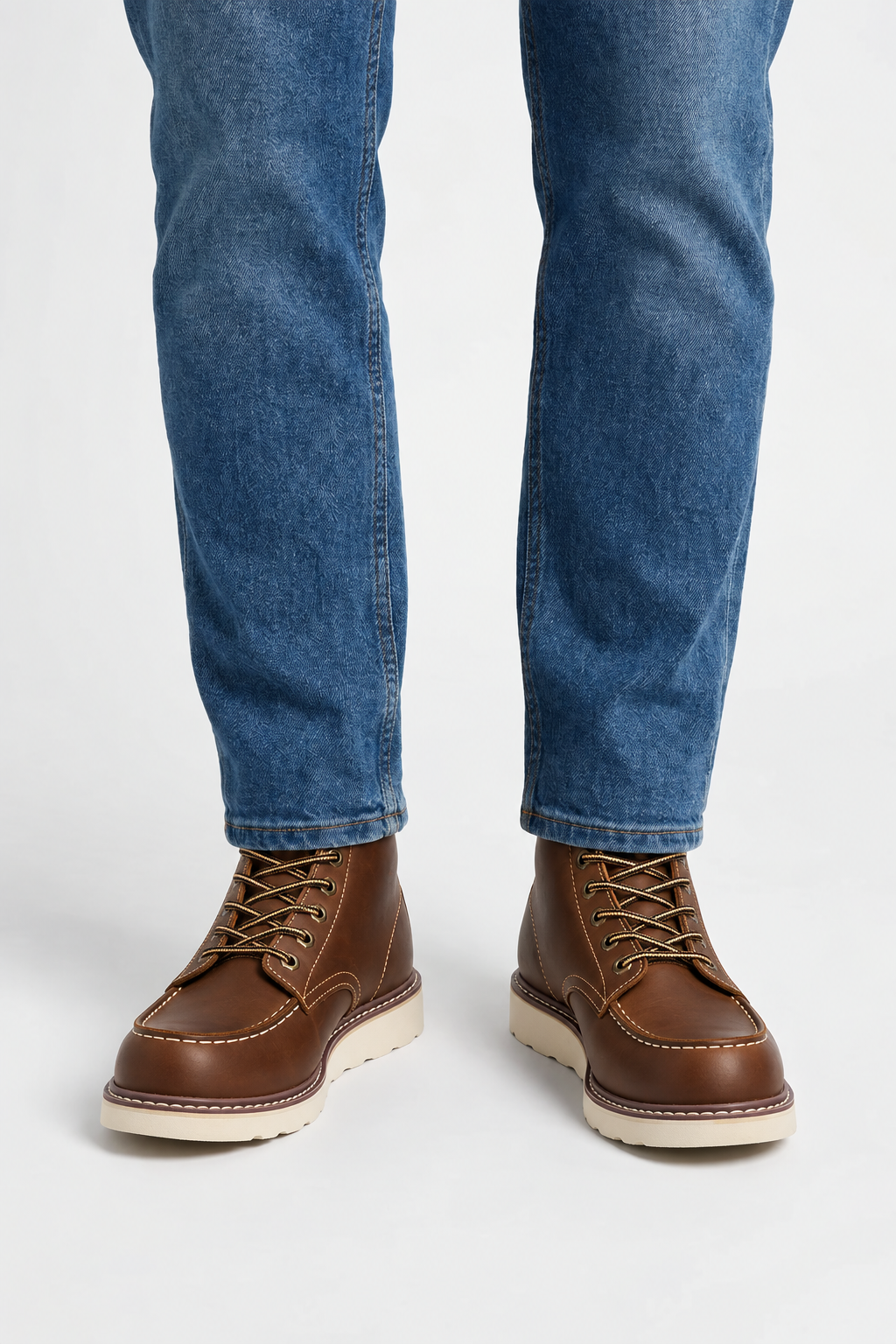 Men's Leather Moc Toe Lace-Up Boots