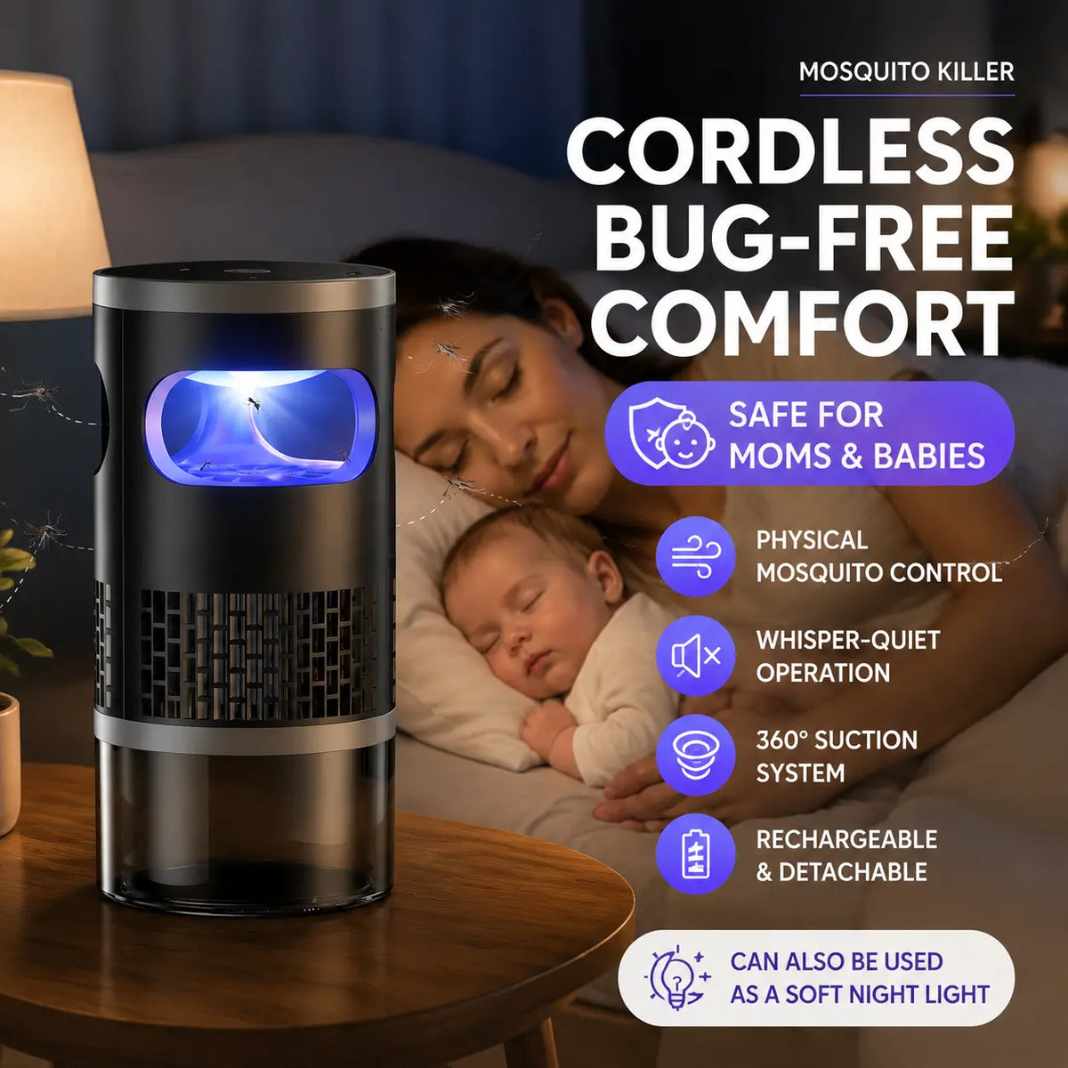 Indoor Insect Trap with Light and Suction