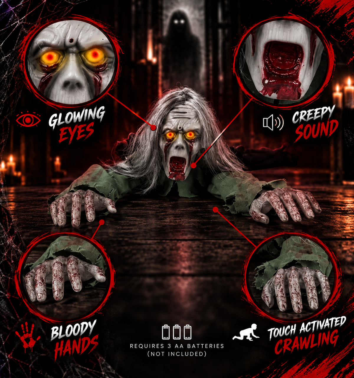 Animated Crawling Zombie Halloween Prop