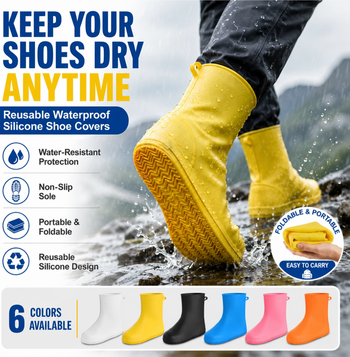 Heavy-Duty Waterproof Rain Shoe Covers, Anti-Slip