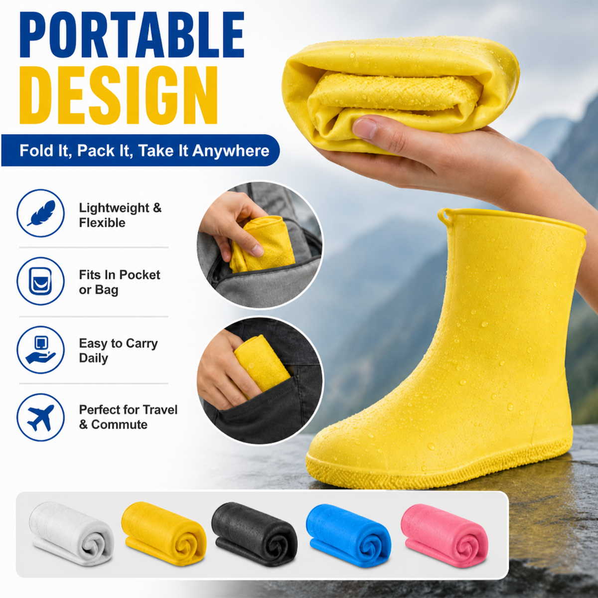 Heavy-Duty Waterproof Rain Shoe Covers, Anti-Slip