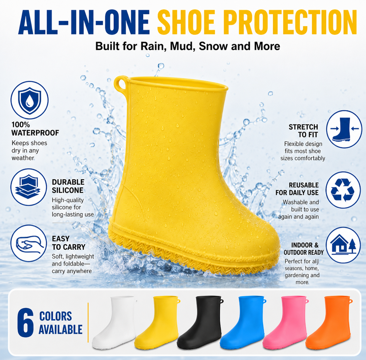 Heavy-Duty Waterproof Rain Shoe Covers, Anti-Slip
