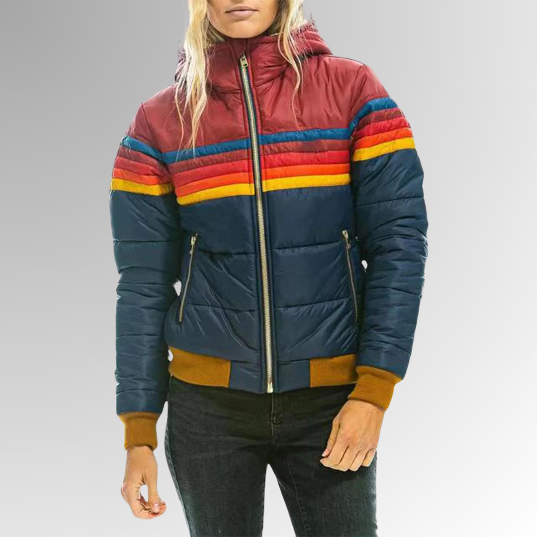 Women's Striped Hooded Puffer Jacket