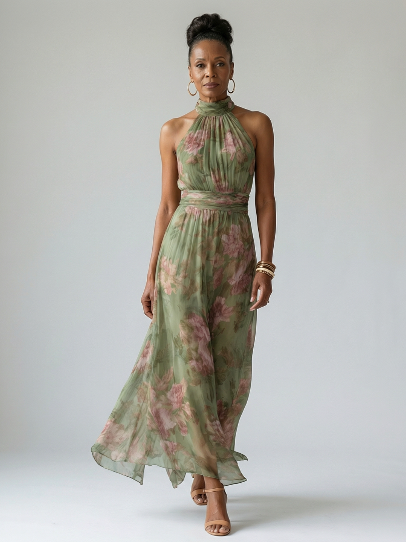 Women's Gathered Halter Midi Dress