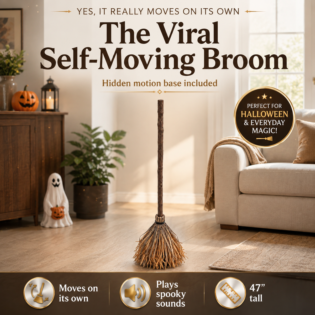 Self-Moving Animated Halloween Witch Broom