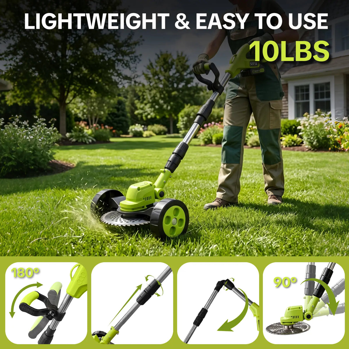 3-in-1 Cordless Lawn Mower & Edger with 2 Batteries