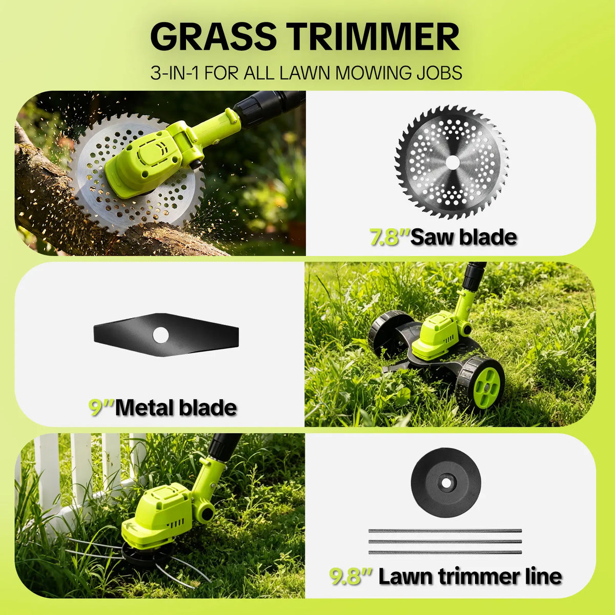 3-in-1 Cordless Lawn Mower & Edger with 2 Batteries