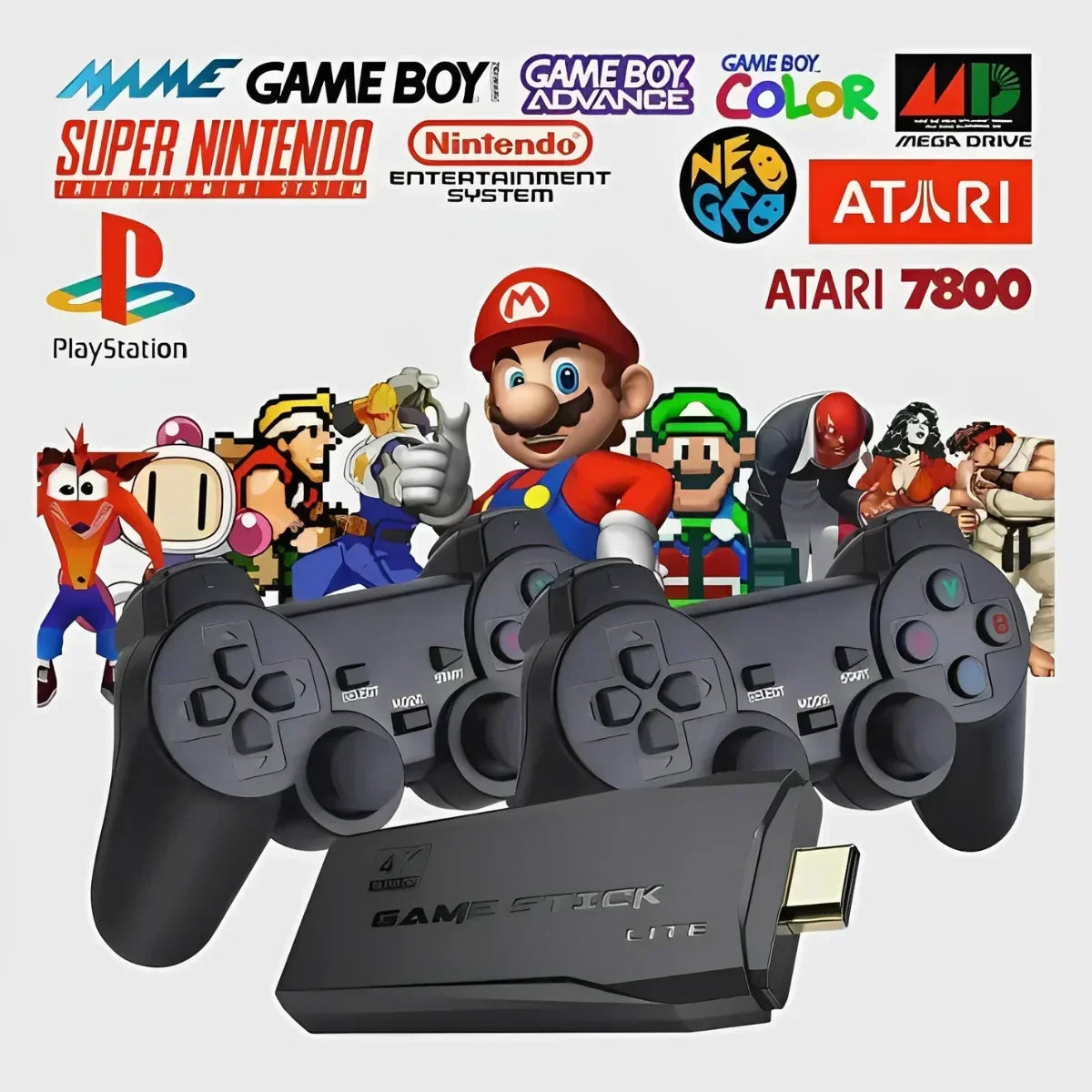 Retro Game Stick Lite Wireless Console with 10,000 Built-in Games - 4K HDMI Video Game Dongle with 2 Controllers for Kids and Adults - Unisex