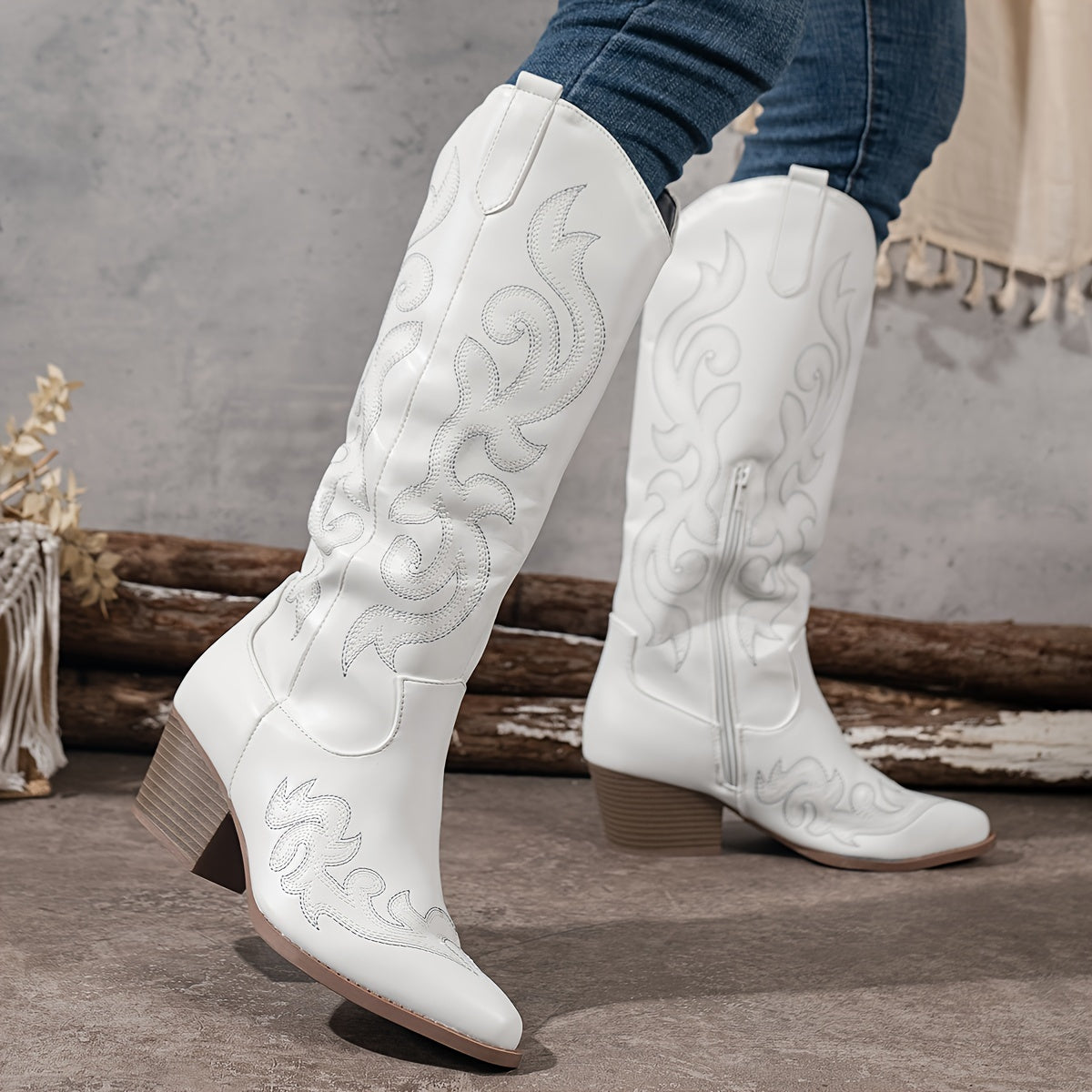 Women's Knee-High Block Heel Cowboy Boots