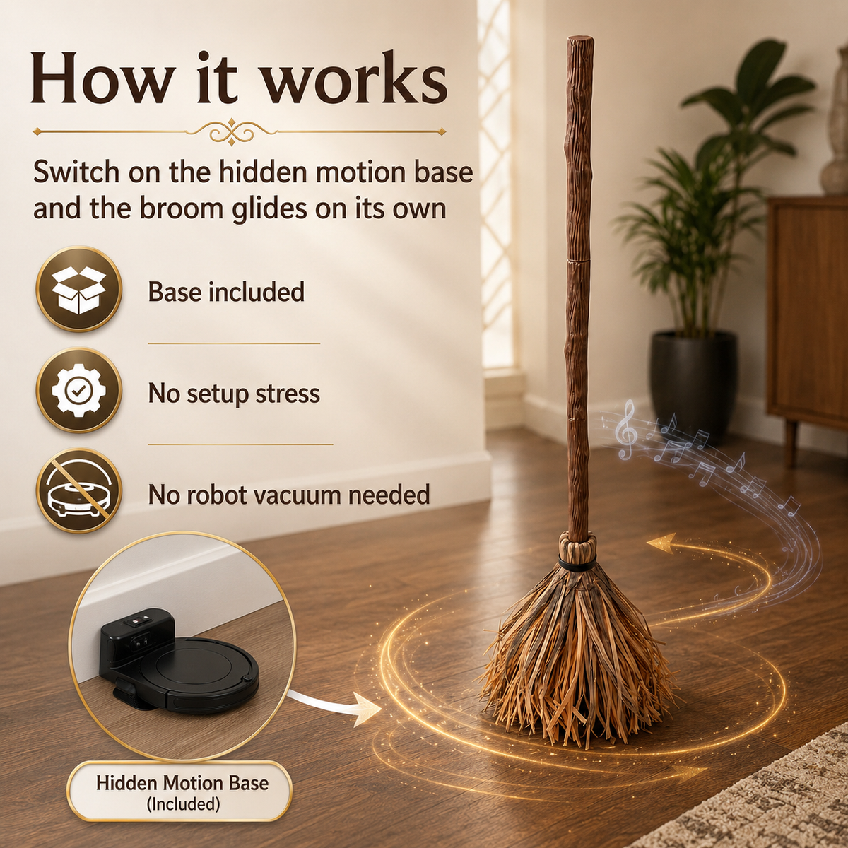 Self-Moving Animated Halloween Witch Broom