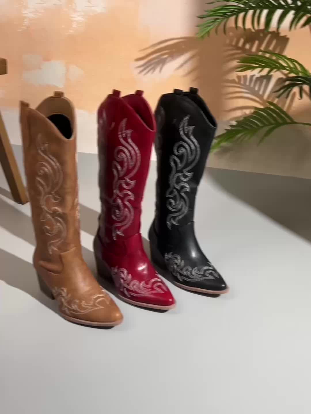 Women's Knee-High Block Heel Cowboy Boots