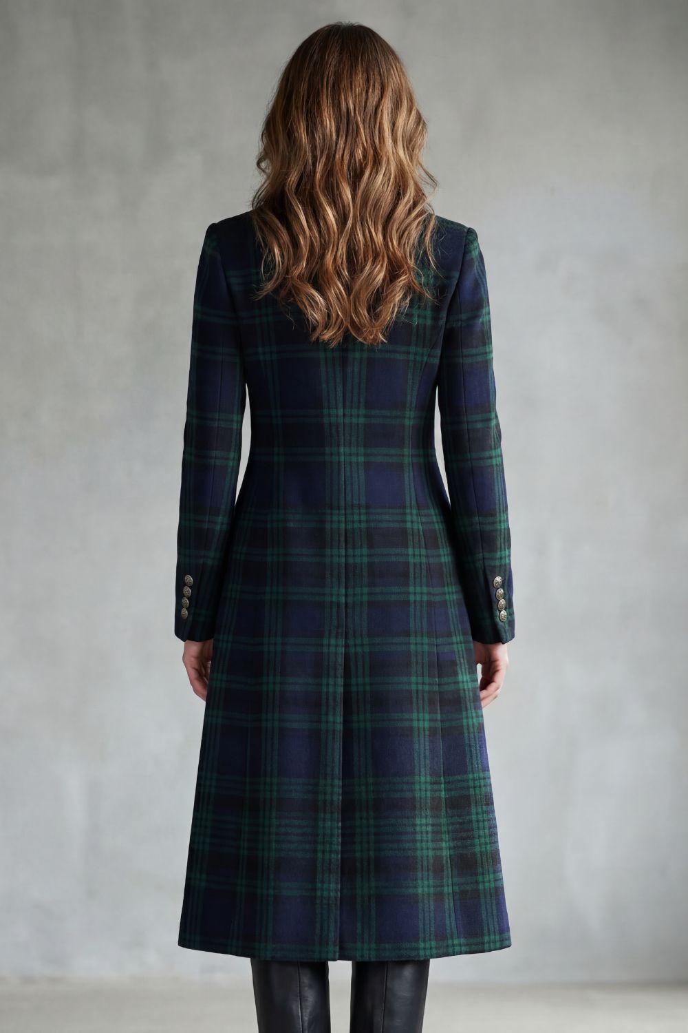 Women's Tartan Stand Collar Overcoat