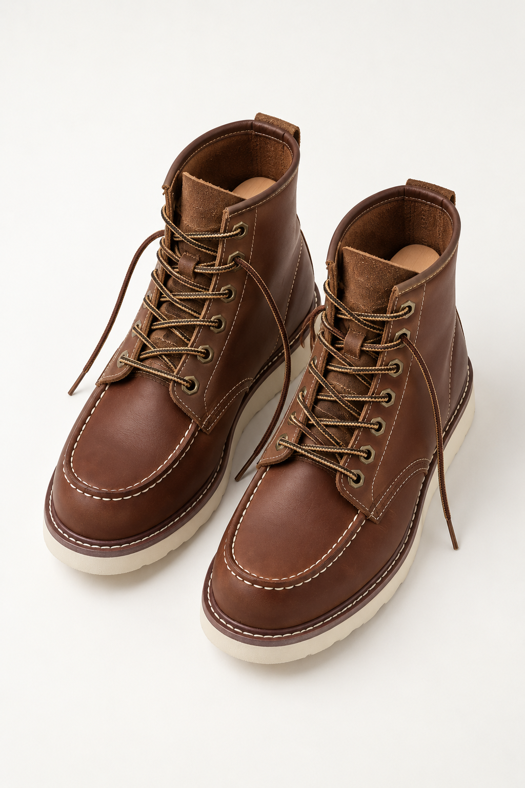 Men's Leather Moc Toe Lace-Up Boots