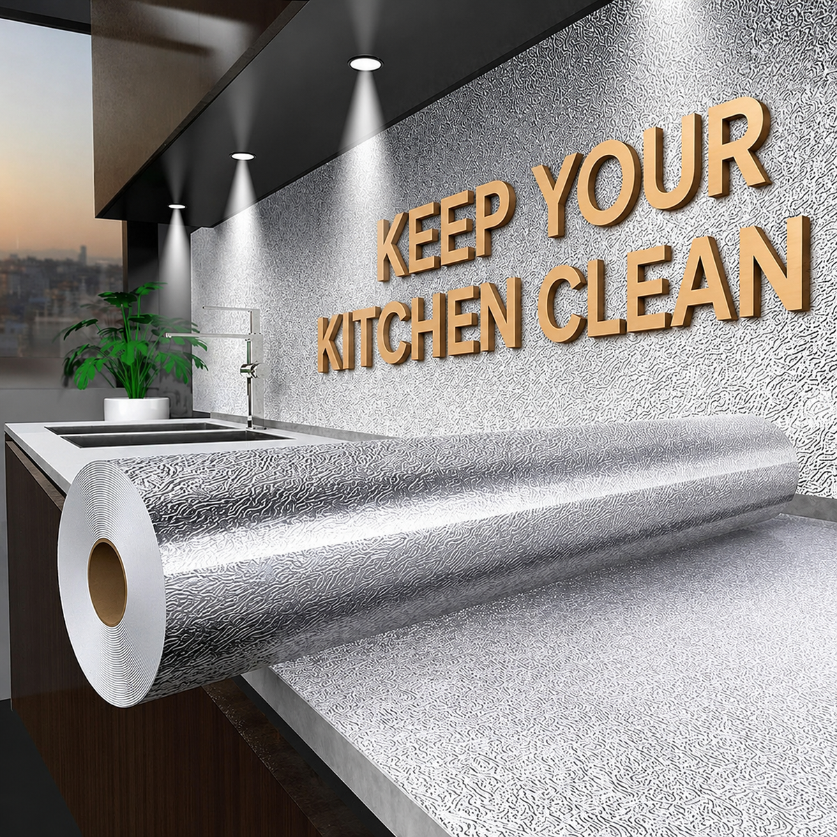 Stainless Steel Oil-Proof Kitchen Contact Paper Roll