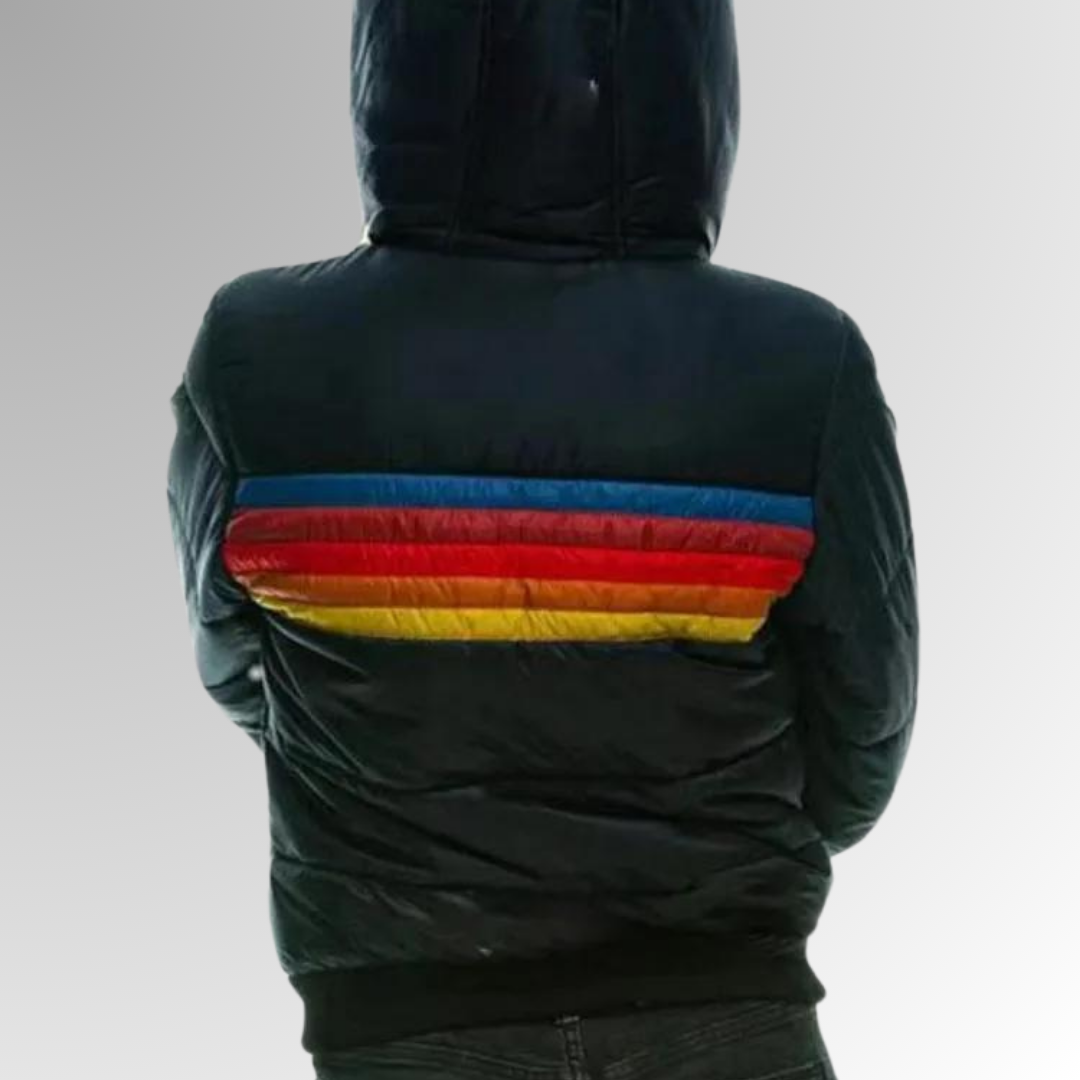 Women's Striped Hooded Puffer Jacket