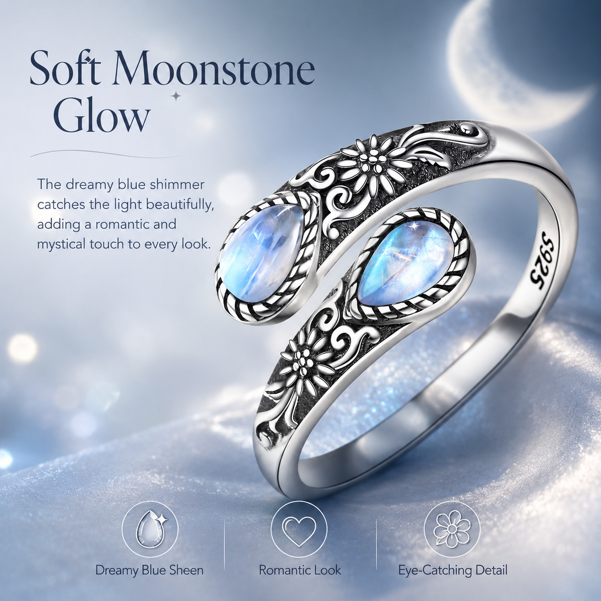 Moonstone Bloom Adjustable Ring