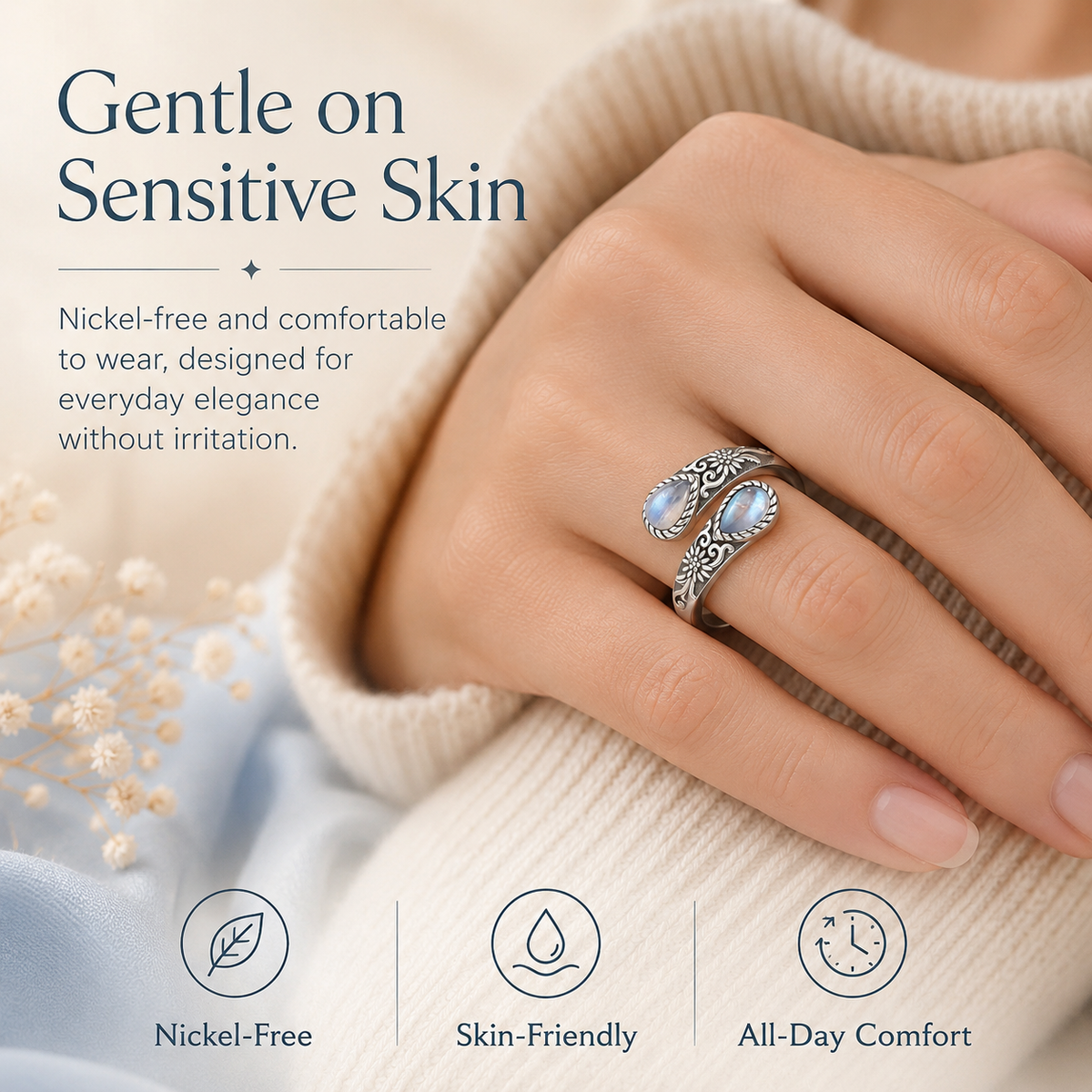 Moonstone Bloom Adjustable Ring