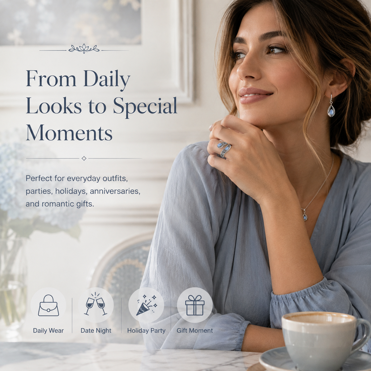 Vintage Floral Moonstone Adjustable Ring