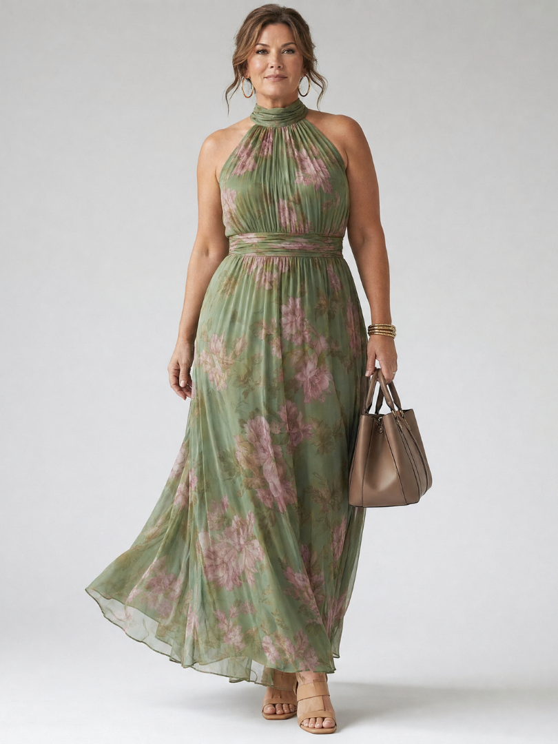 Women's Gathered Halter Midi Dress