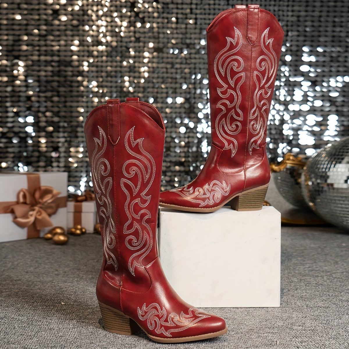 Women's Knee-High Block Heel Cowboy Boots