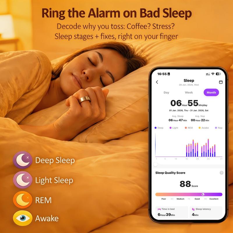 Smart Ring Activity and Sleep Tracker with Heart Rate, Blood Oxygen and Temperature Monitoring