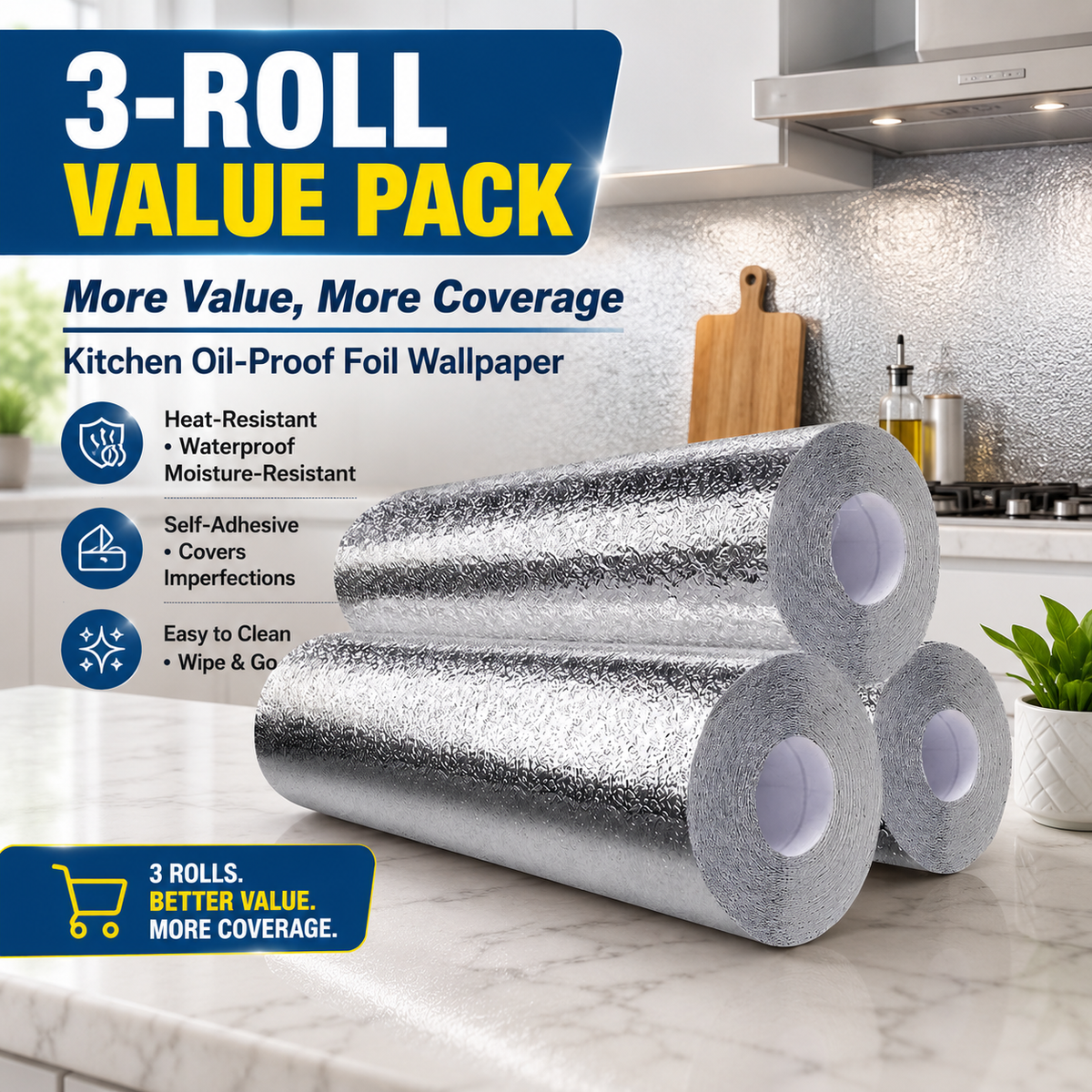 Stainless Steel Oil-Proof Kitchen Contact Paper Roll