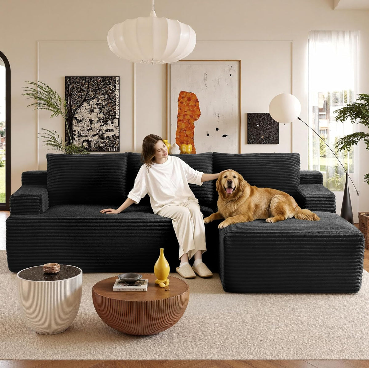 L-Shaped Modular Cloud Sectional Sofa with Chaise