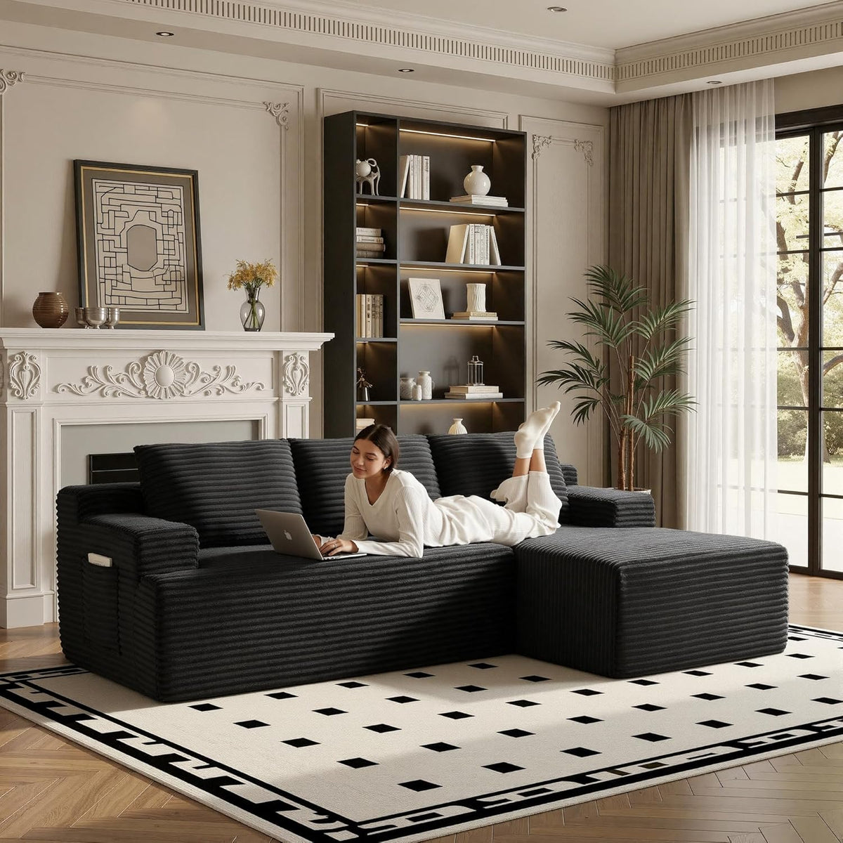 L-Shaped Modular Cloud Sectional Sofa with Chaise