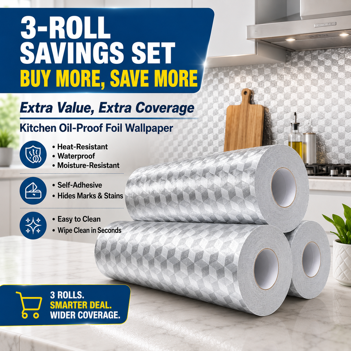 Stainless Steel Oil-Proof Kitchen Contact Paper Roll