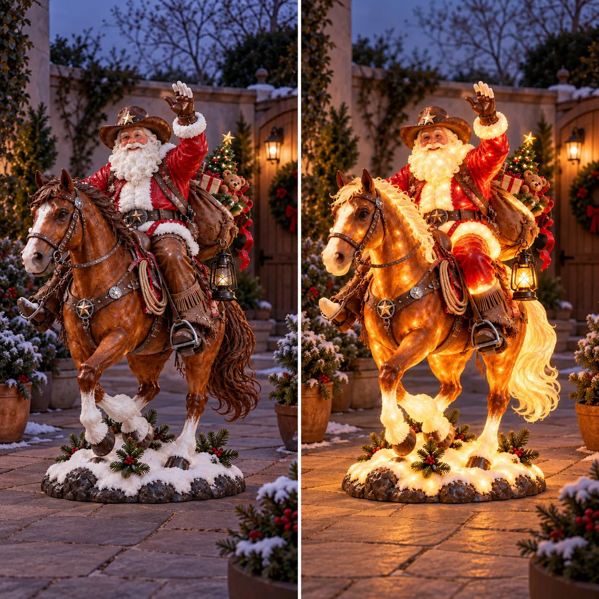 Lighted Cowboy Santa on Horse Christmas Yard Decoration